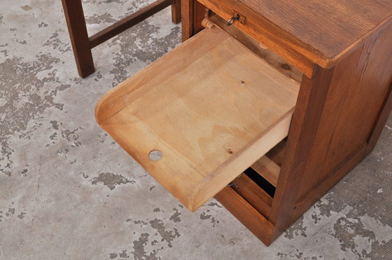 Image 1 of Vintage Oak Children's Desk With Shutter 1950s