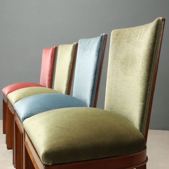 Set vintage stoelen met gekleurd fluweel – Eetkamerstoelen, Wood (photo 4 of 12)