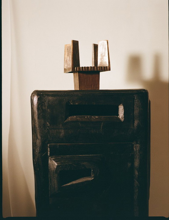 Image 1 of French Brutalist Bronze Candlestick/Candlestick, Circa 1950