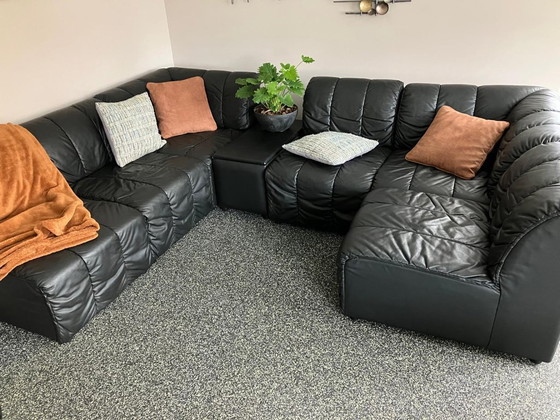 Image 1 of Beautiful genuine black leather modular sofa.