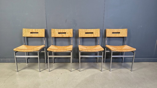 Belgian wicker and chrome dining chairs, 1970s - set of 4
