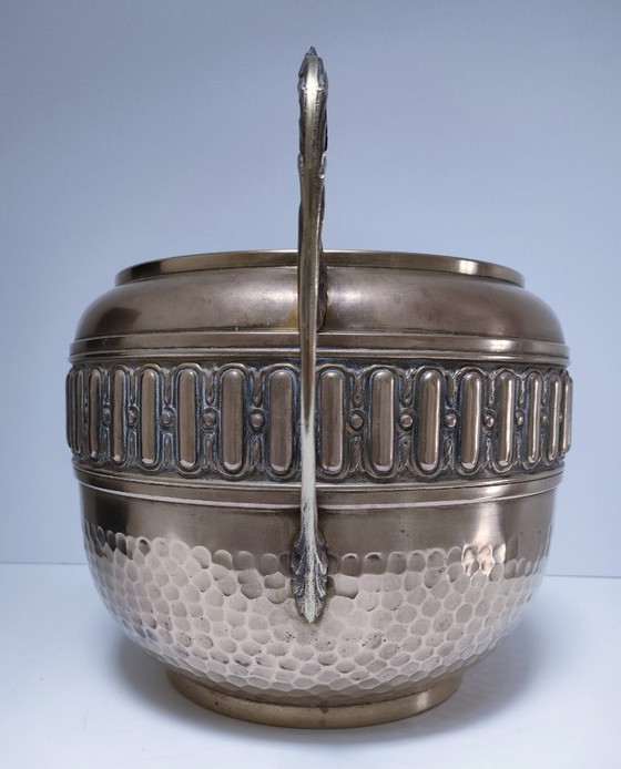 Image 1 of large stamped brass plant pot