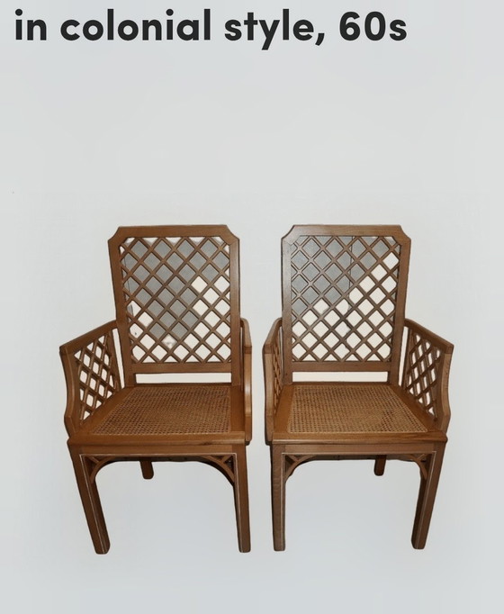 Set da pranzo antico in stile Hollywood Regency composto da tavolo e sei sedie. – Rattan (photo 5 of 5)