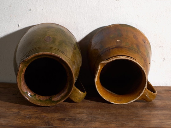 Pair of Antique Glazed Ceramic Jugs, Central Europe, circa 1920 #3, Crockery, Brown (photo 9 of 12)