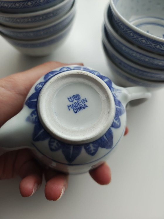Ciotole tradizionali Jingdezhen a chicco di riso dipinte a mano vintage con mini teiera, Servizi da tavola (foto 14 di 14)