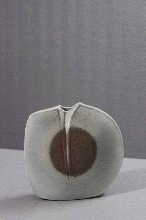 Porcelana Virebent - Jarrón con forma de lente y decoración abstracta, diseño modernista, década de 1970