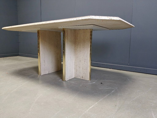 Vintage italian travertine and brass dining table 1970s