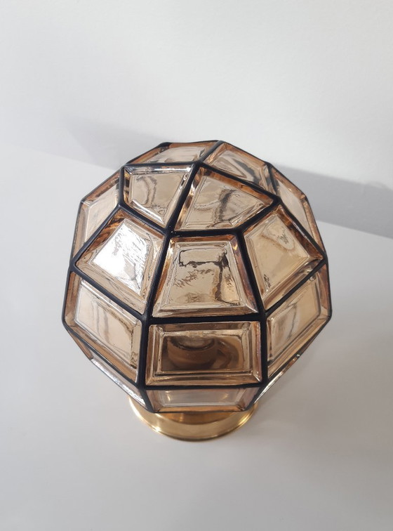 Image 1 of Glashütte Limburg plafondlamp, amberkleurige glazen brutalist hanglamp