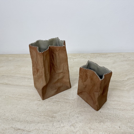Image 1 of Set of 2 Rosenthal Paper Bag Vases by Tapio Wirkkala, 1970s