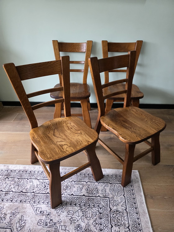 Image 1 of Massief eiken brutalist stoelen – set van 4