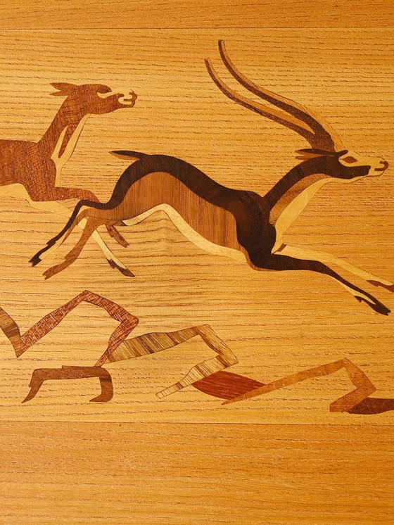 Image 1 of Tavolo vintage scandinavo in betulla con intarsio