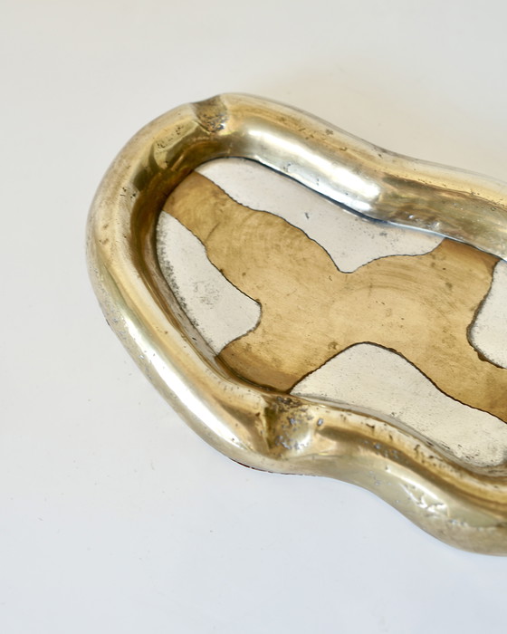 Image 1 of Asymmetrical Brass Ashtray / Pocket Scoop - Brutalist Design Signed David Marshall - 1980s
