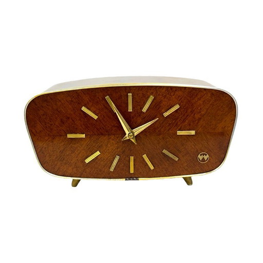 Orologio da camino in noce impiallacciato di Weimar, anni '60, Germania Ovest, stile moderno di metà secolo