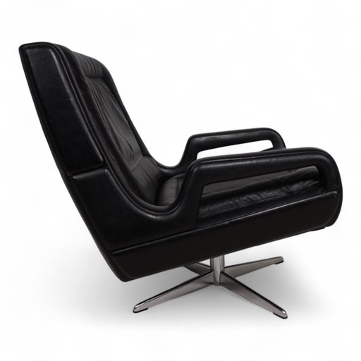 Carl Straub zwarte leren loungestoel, 1960