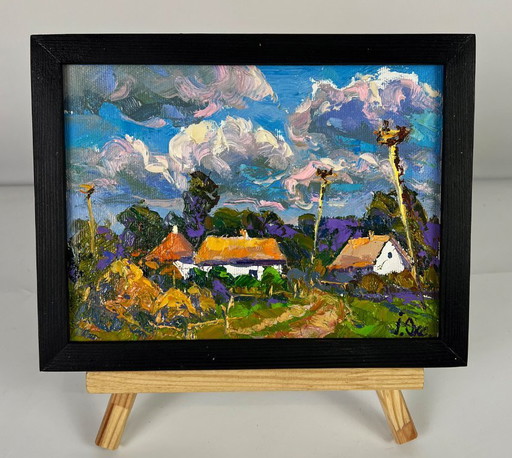 Peinture à l'huile originale Paysage rural Maison Rues de village d'été
