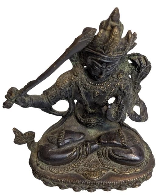 Bronzen Manjushri Beeld – Bodhisattva van Wijsheid – Beeldhouwkunst (photo 6 of 10)