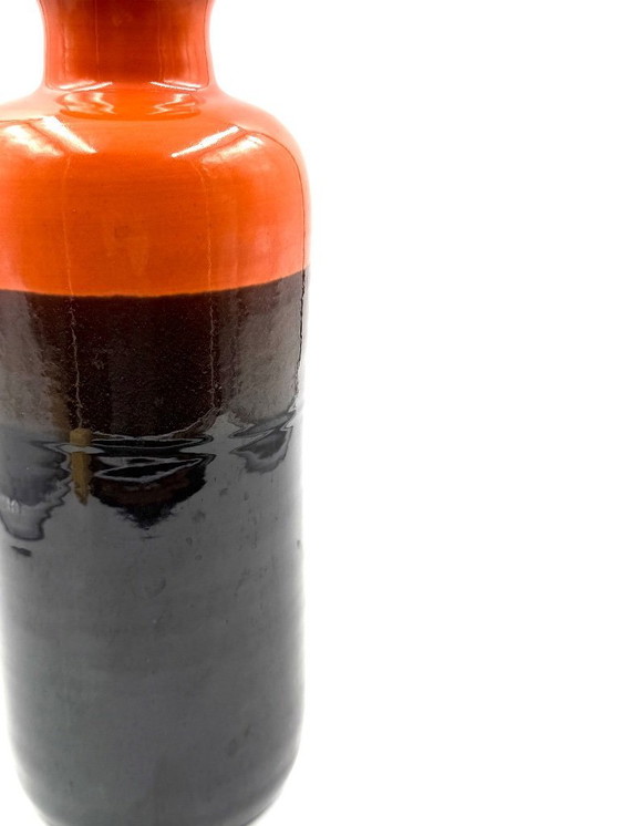 Image 1 of Mid-Century Orange & Brown Ceramic Vase, Aldo Londi Bitossi Italy 1970s