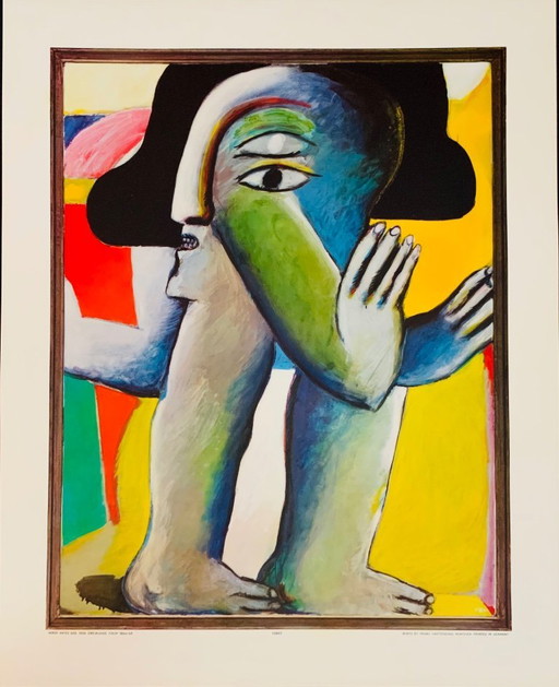Horst Antes: “Tweeogige figuur, 1965”. Zeldzame kunstdruk, antiquarische collotype in uitstekend staat.
