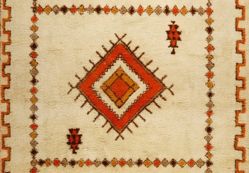 Large Vintage Turkish Tulu Rug – High-Pile Cream & Orange Wool Shaggy Carpet 334 x 242 cm