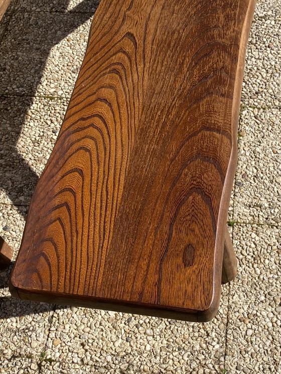 Image 1 of Pair of elm benches for a rustic brutalist farmhouse table, 1950s