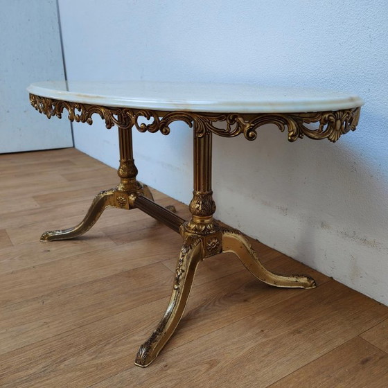 Oval Vintage Regency Coffee Table with Marble Onyx Top – Brass (photo 3 of 13)