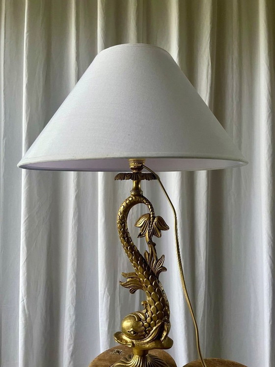 Image 1 of Delfinlampe aus vergoldeter Bronze im Stil Louis XV.