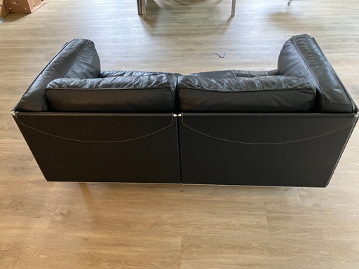 Poltrona Frau Twice Sitzgruppe in Schwarzem Leder und Chrom