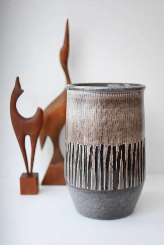 Image 1 of Mid-century Scandinavian modern art design pottery vases in ceramic by Ingrid Atterberg for Upsala Ekeby, Sweden, 1970s, set of