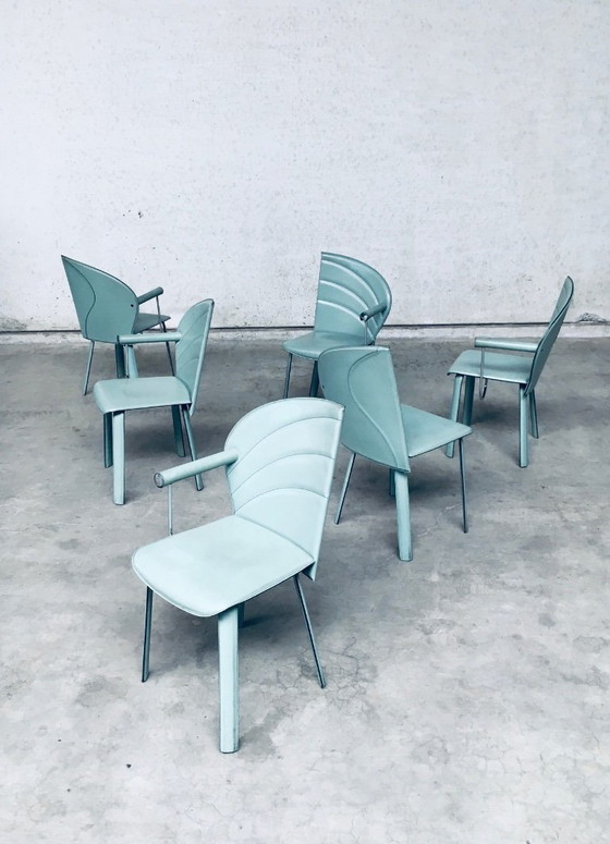 Image 1 of Postmodern Design Leather Dining Chair set by Mario Morbidelli for Naos, Italy 1980's