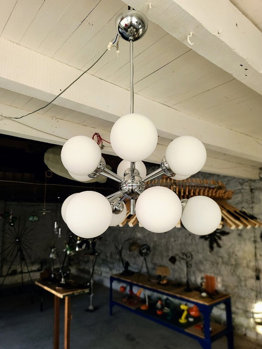 Sputnik chandelier with 12 globes - chrome 70s
