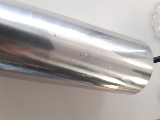 Image 1 of Vintage cascade pendant lamp with 5 transparent glass bubble glass cups, mcm glass chrome chandelier