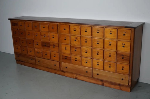 Large Dutch industrial beech apothecary cabinet / school cabinet, mid-20th century