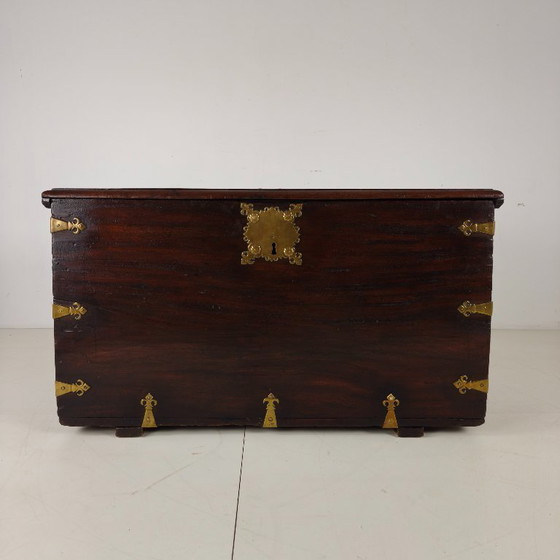 Image 1 of 18th-century Dutch VOC colonial chest with brass fittings