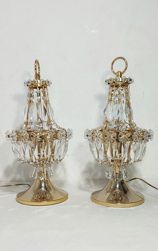 Paire de lampes de table en cristal (Espagne, années 1980)