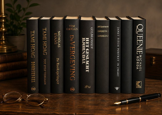 Dekorative Bibliothek | 8 Schwarze Gebundene Bücher | Schwarz & Gold – Kaffeetisch-Bücher, Paper (photo 8 of 8)