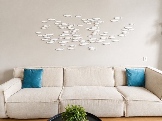Exclusieve 3D Muurkunst 'School of Fish' – Modern & Scandinavisch Design (250 cm) – Beeldhouwkunst, Porcelain (photo 7 of 17)