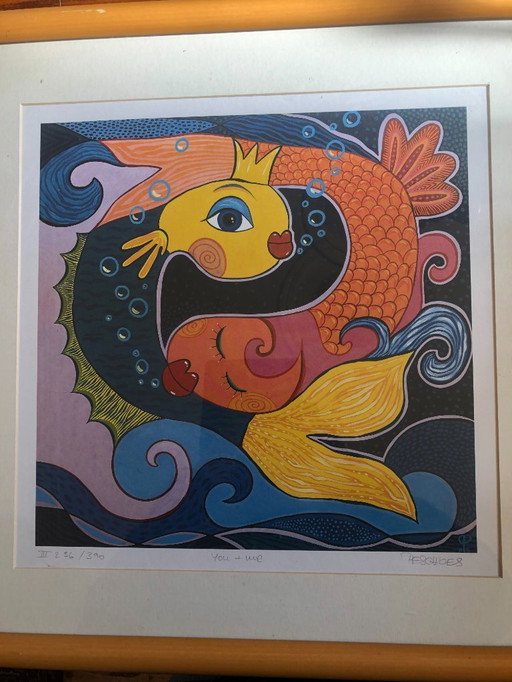 Grafiek Petra Peschkes 1965 Titel You + Me Handgesigneerd