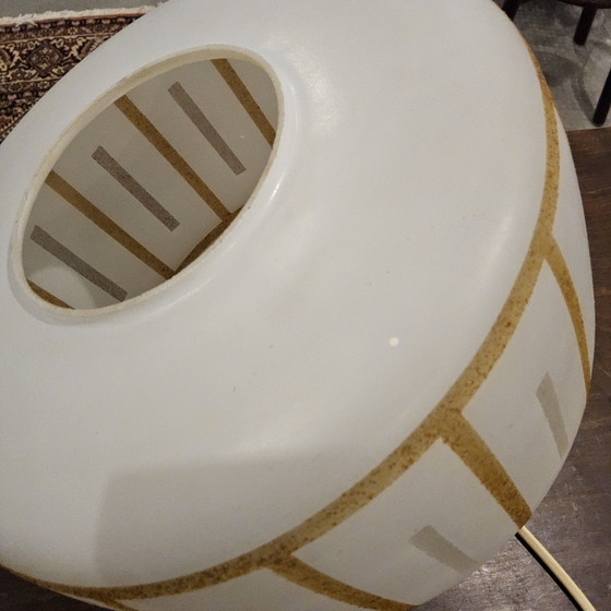 Image 1 of Lampada a sospensione in vetro vintage con dettagli dorati, lampada da soffitto in stile spaziale (con texture/struttura)