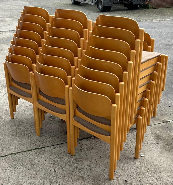 Image 1 of Batch of 42x vintage plywood stacking chairs '80
