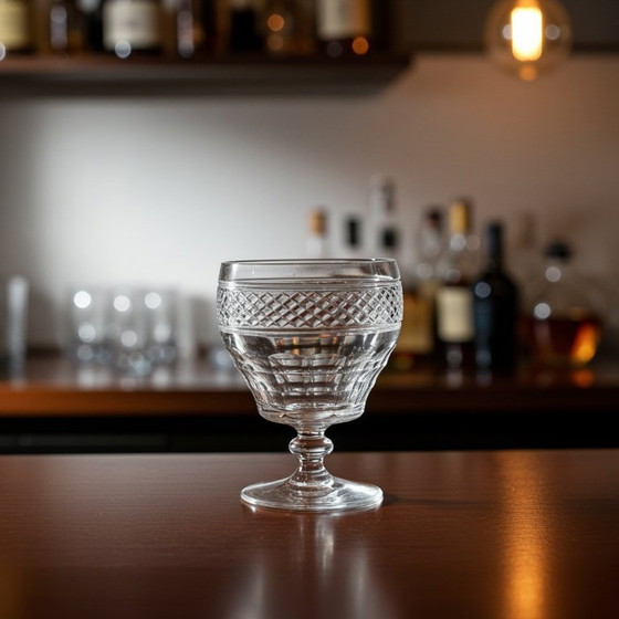 Image 1 of Set of 2 Georgian Crystal Wine Glasses with Trianon pattern