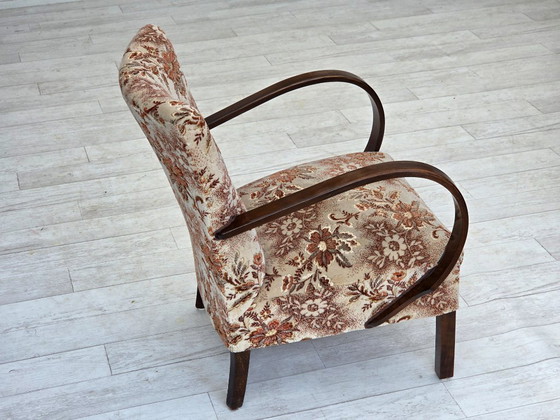 Image 1 of Fauteuil artdeco danois des années 1950, meuble en velours, bois de hêtre, retapissé.