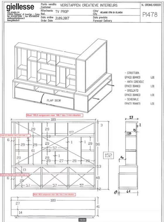 Image 1 of Mobile TV ad angolo / credenze, design italiano, marca: giellesse