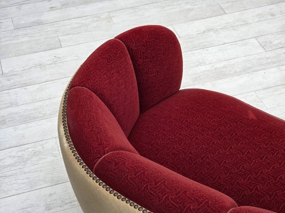 Image 1 of Divano curvo danese a 2 posti, anni '60, tessuto di lana rosso/beige.