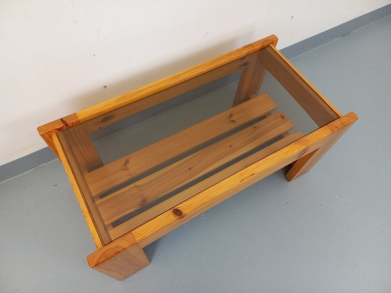 Image 1 of Vintage coffee table in pine and smoked glass from the 70s/80s