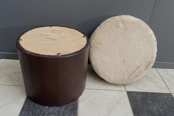 Image 1 of Bruine poef van kunstleer uit de jaren 70 van VEB, model 26W Raphael