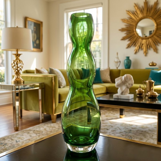 Image 1 of Mid-Century Modern V. Nason Murano Green Glass Vase, 1970s