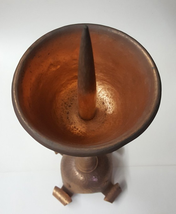 Image 1 of Candlestick, red copper, wrought iron, unique, 1940s-1944s