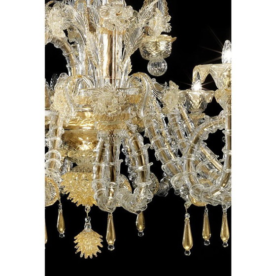 Image 1 of Handgefertigter Kronleuchter Ca’ Rezzonico aus venezianischem Muranoglas im imperialen Stil mit Golddetails