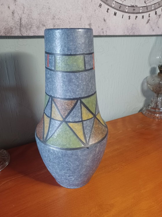 XXL Vintage Scheurich Europ Linie Floor Vase 40 Cm, Geometric Pattern 1950s-60s, West Germany – Ceramic (photo 5 of 5)