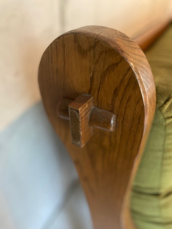 Image 1 of Divano in rovere massello – anni '70, stile rustico-brutalista, rivestimento verde